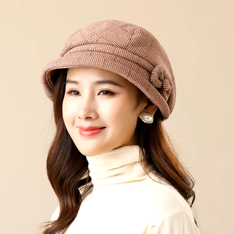 Chic Textured Beret with Bow Detail