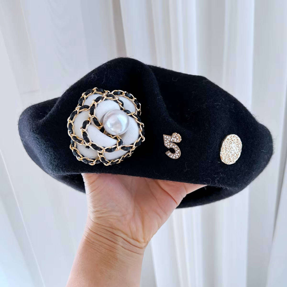 Chic Pearl Accent Wool Beret