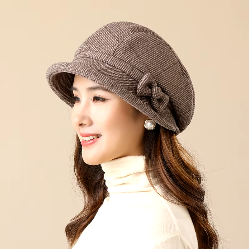 Chic Textured Beret with Bow Detail