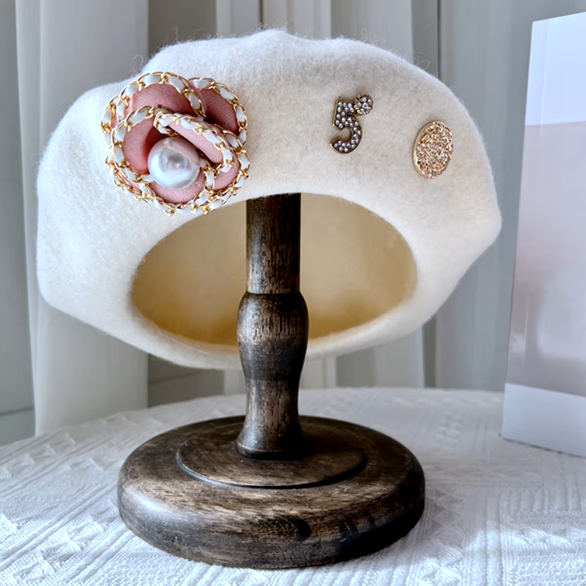 Chic Pearl Accent Wool Beret