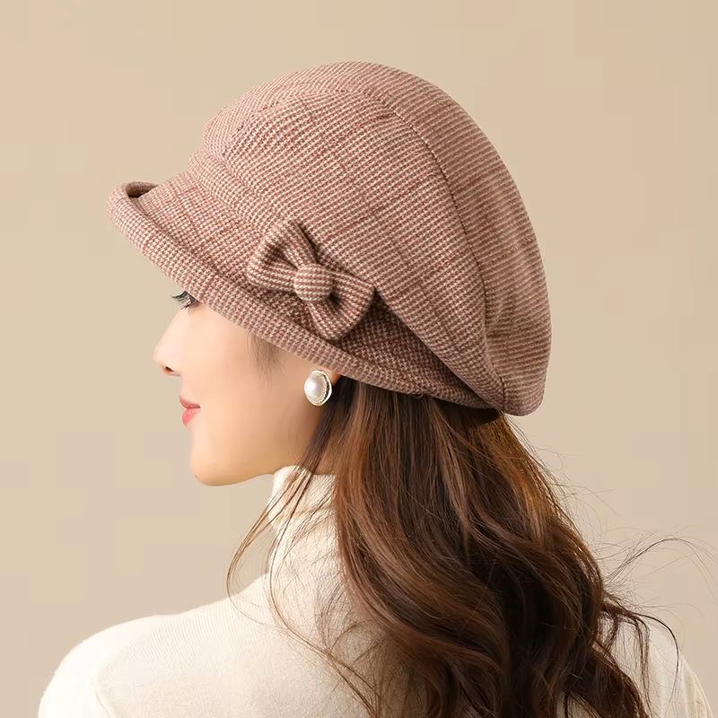 Chic Textured Beret with Bow Detail