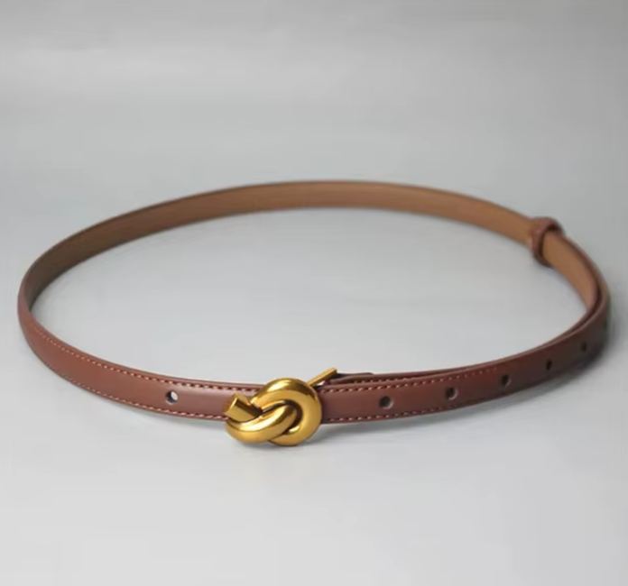 Cowhide Leather Belt with Elegant Knot Buckle