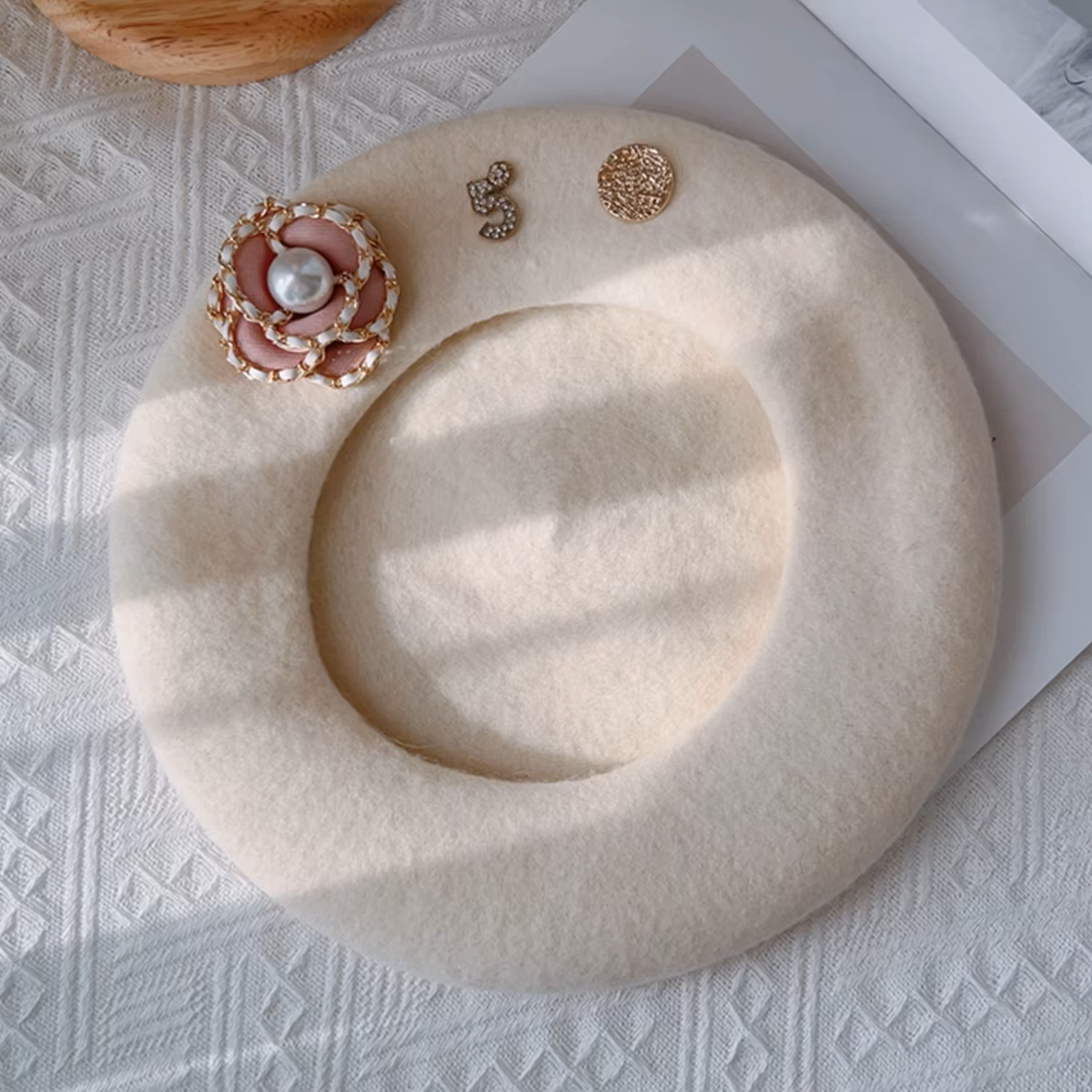Chic Pearl Accent Wool Beret